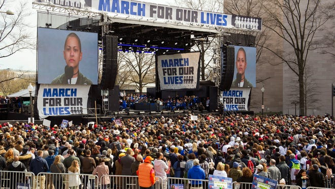 Marjory Stoneman Douglas High School student Emma Gonzalez addresses the "March for Our Lives" rally in support of gun control in Washington, D.C., on March 24.