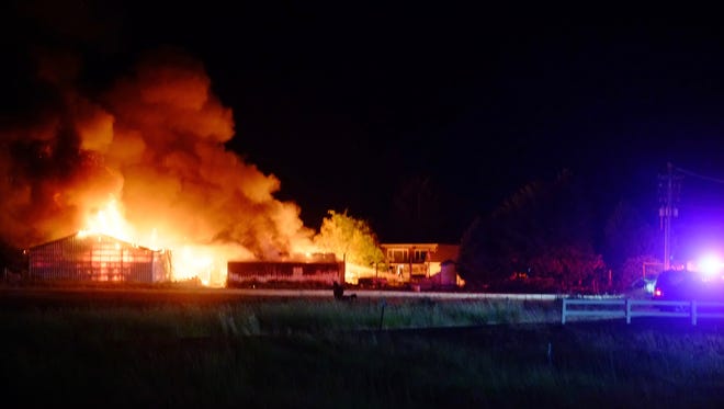 Fire erupts on Independence Day night on Mill Creek Road, near Hwy. 22 Exit 12, between Stayton and Aumsville.
