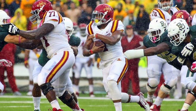 Iowa State Cyclones running back Joshua Thomas (1) carries the ball during the first half  against the Baylor Bears at McLane Stadium.