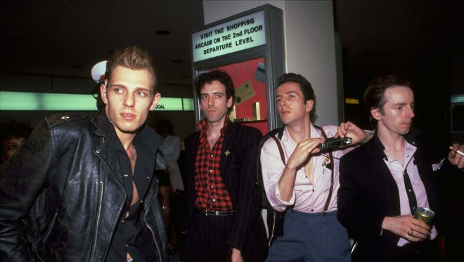 Members of the British rock group The Clash arrive on May 26, 1981, in New York. From left:  Paul Simonon, Mick Jones, Joe Strummer and Topper Headon.