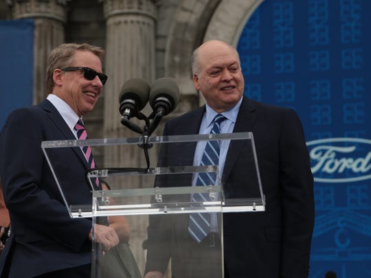 Bill Ford, Ford's executive chairman, and Jim Hackett, president and CEO of Ford, appeared together at the celebration of the Michigan Central Station in Corktown, Detroit, on June 19, 2018. Hackett said they were working together to achieve the goals of the company. 
