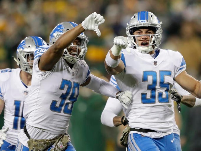 Detroit Lions strong safety Miles Killebrew (35) celebrates