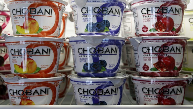 Mike Groll,  AP
FILE - This Jan. 13, 2012 file photo shows cups of Chobani Yogurt at Chobani Greek Yogurt in South Edmeston, N.Y.