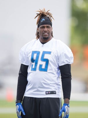 Detroit Lions defensive lineman Armonty Bryant watches drills during organized team activities Tuesday, June 6, 2017 at the practice facility in Allen Park.