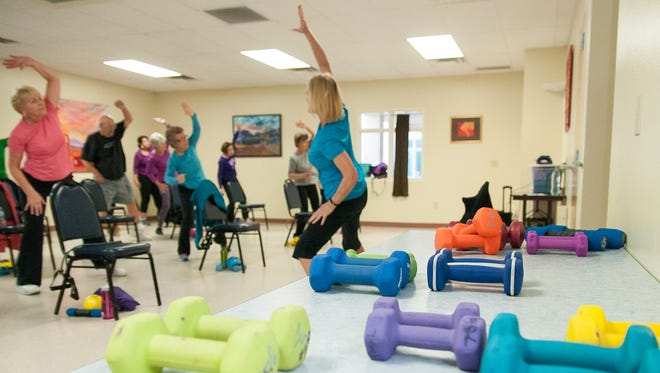 Wellness Workout instructor Sherri Jeska guides her class at MountainView Senior Circle. The one hour workouts are Monday, Wednesday and Friday at 8:30 a.m. The program also has health lectures, monthly meals, movies and other perks for members.