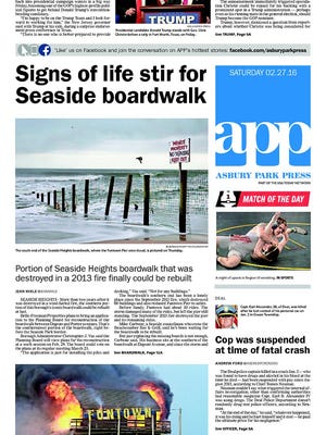 Asbury Park Press front page, Saturday, February 27, 2016