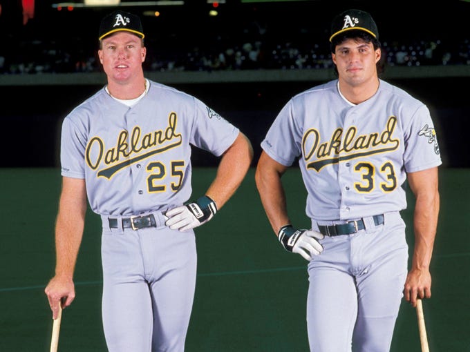 Mark McGwire and Jose Canseco: aka the Bash Brothers.