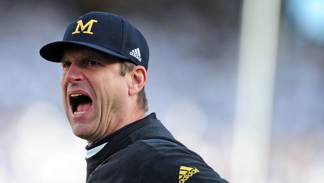 Jim Harbaugh of the Michigan Wolverines during the game against the Penn State Nittany Lions on Nov. 21, 2015.