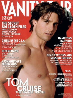 Tom Cruise appears shirtless on the cover of the January