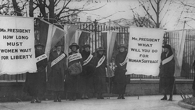 A suffrage protest outside the White House before women were granted the right to vote with the passage of the 19th Amendment in 1920. Florida Studio Theatre is launching the Suffragist Project leading up to next year's 100th anniversary.