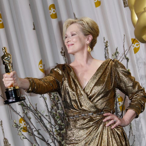 Meryl Streep poses in the photo room at the Academ