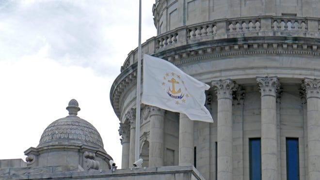 Both the United States flag and the Rhode Island flag are at half staff to commemorate the loss of 1,000 lives due to the coronavirus.