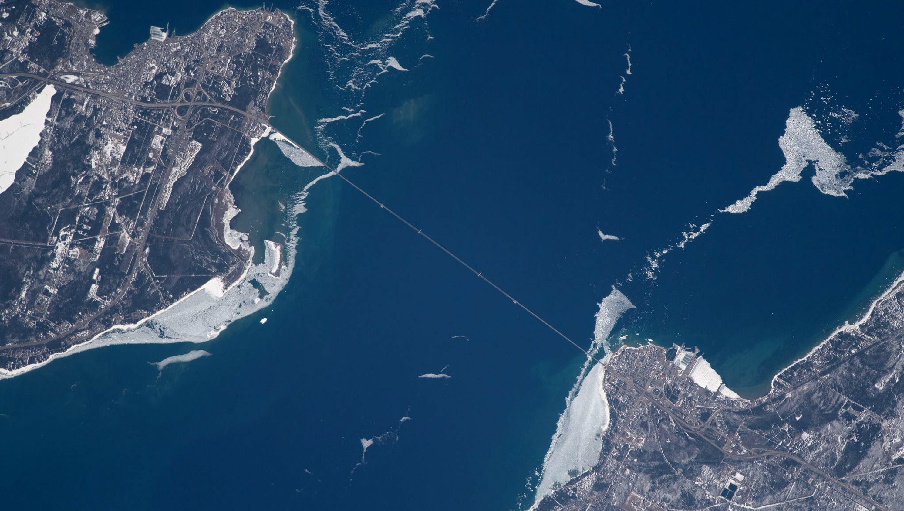 Look Stunning View Of The Mackinac Bridge From Outer Space