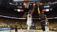 LeBron James shoots over Kevin Durant in the second