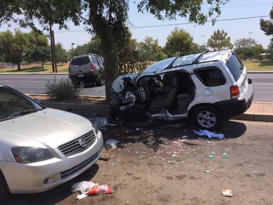 One of the SUVs from the crash