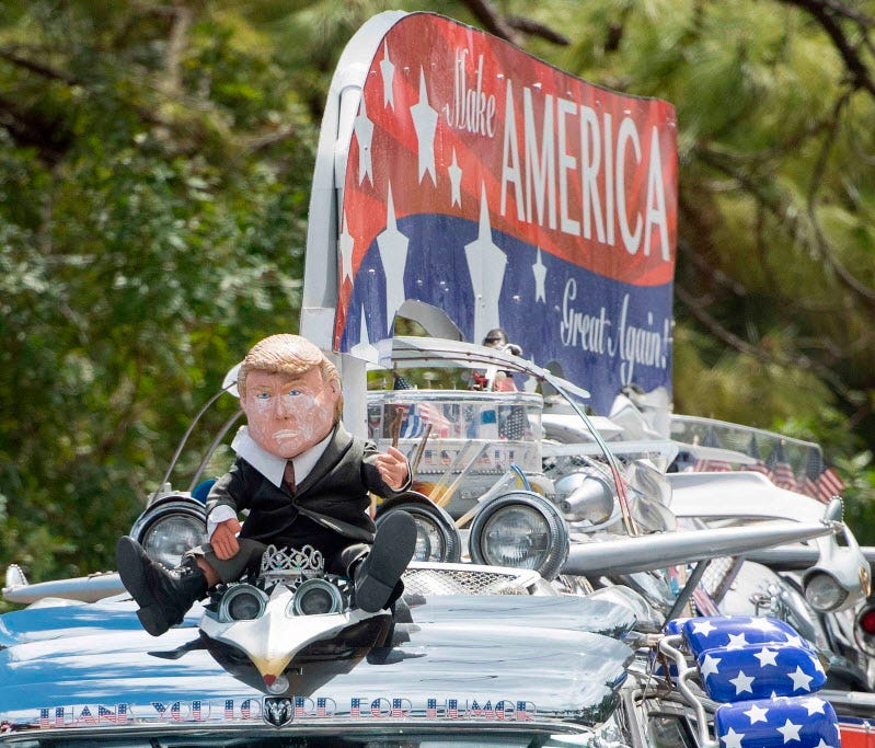 Trump supporter's car in West Palm Beach, Fla., on  April 8, 2017.