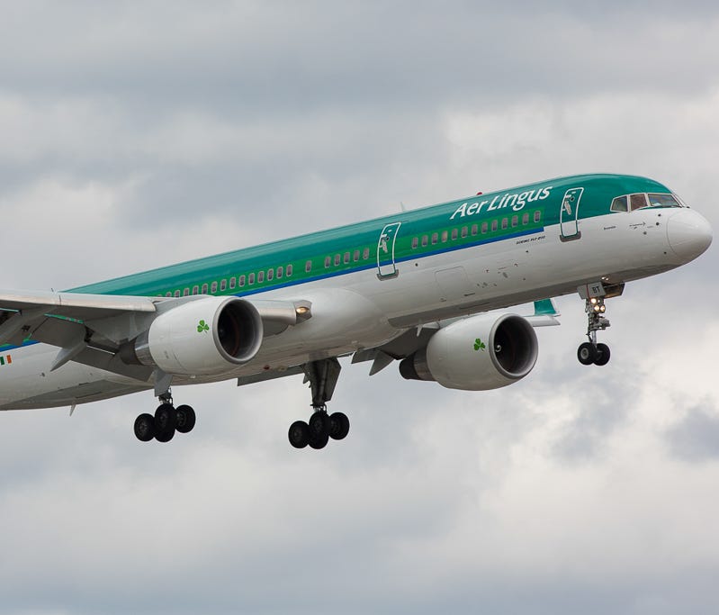An Aer Lingus Boeing 757-200 lands at Toronto Pearson International Airport in Canada in July of 2014.