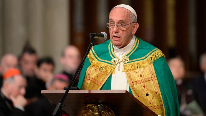 Pope Francis talkes during The Evening Prayer (Vespers) at St. Patrick's Cathedral in New York, September 24, 2015.