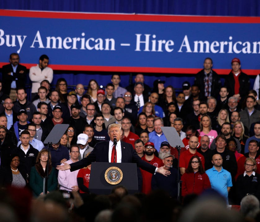 YPSILANTI, MI- MARCH 15: U.S. President Donald Trump speaks to auto workers at the American Center for Mobility March 15, 2017 in Ypsilanti, Michigan. Trump discussed his priorities of improving conditions to bolster the manufacturing industry and re