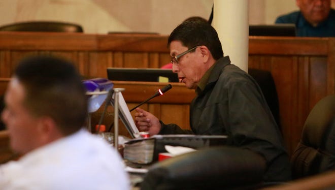 Navajo Nation Council Delegate Walter Phelps speaks on Jan. 28 during the Tribal Council's winter session at the Council Chambers in Window Rock, Ariz.