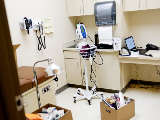 Supplies sit in an exam room at the Knox County Health