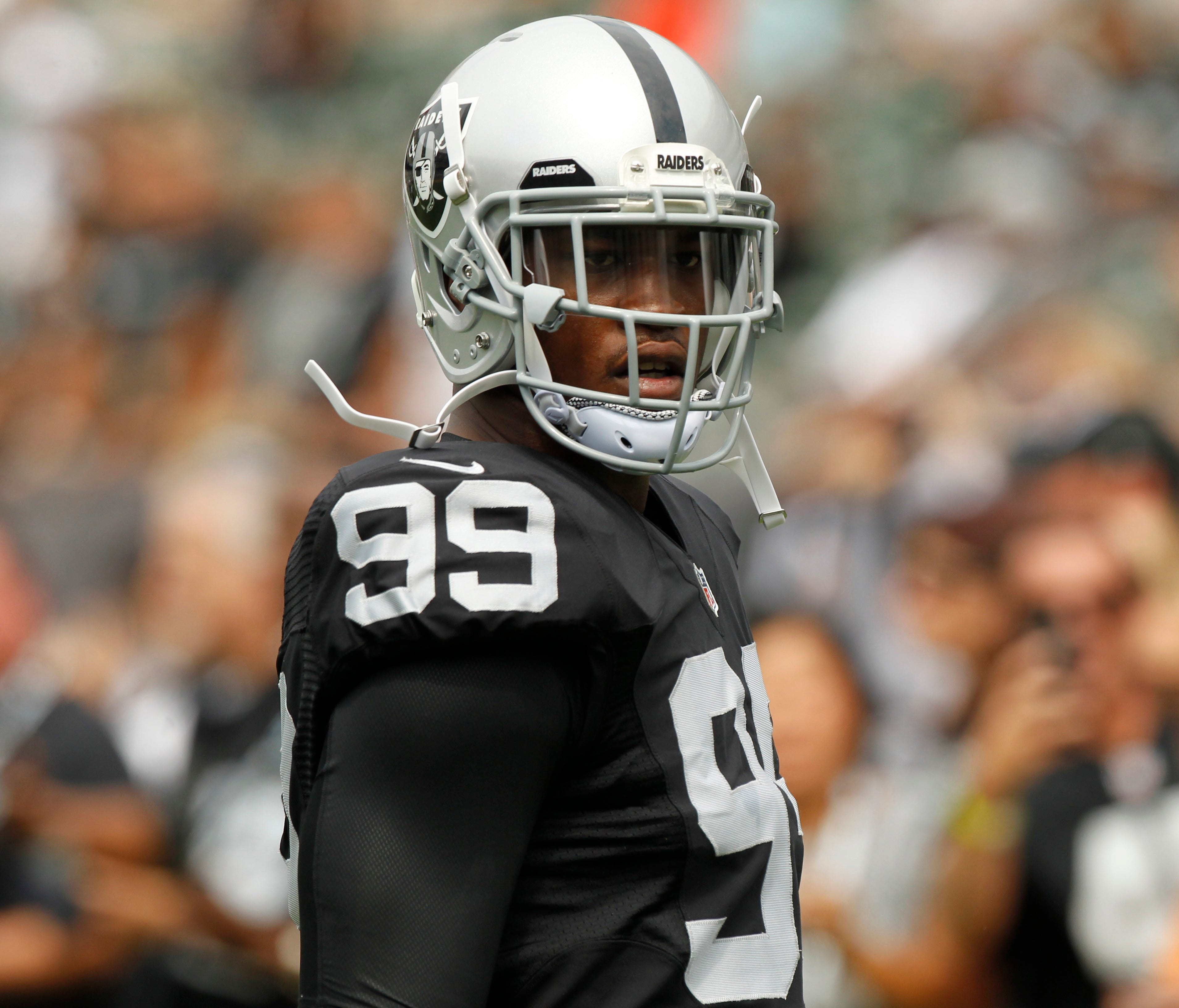 Defensive end Aldon Smith (99) is still on the Oakland Raiders suspended list.