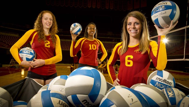 Iowa State's Mackenzie Bigbee (left) and Victoria Hurtt (center) have been named to the preseason all-Big 12 team. They're shown here from last year with Kirsten Hahn, who graduated.