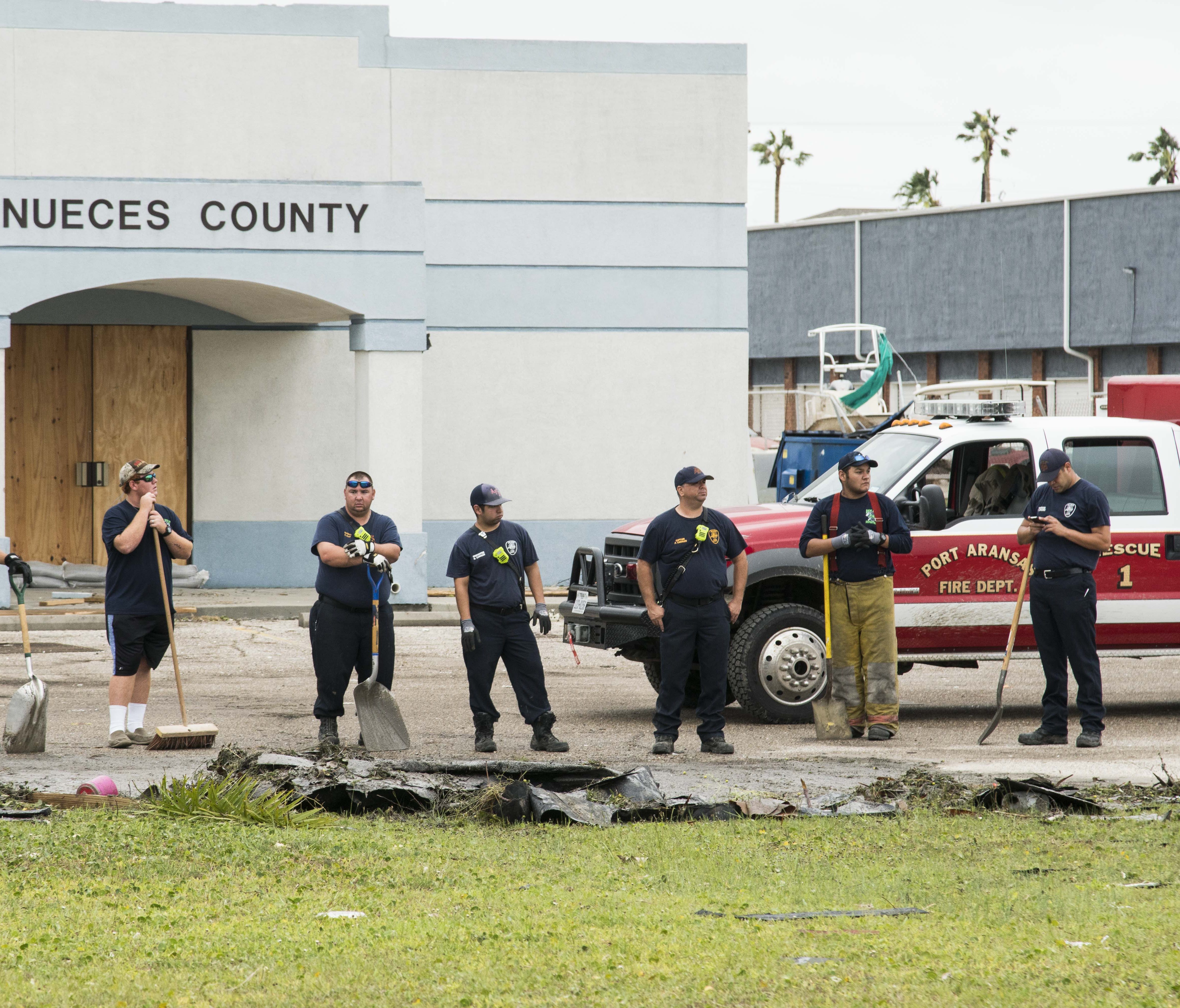 A search-and-rescue team works in the aftermath of Hurricane Harvey at Port Aransas, a Gulf Coast Texas town, on Aug. 27, 2017.