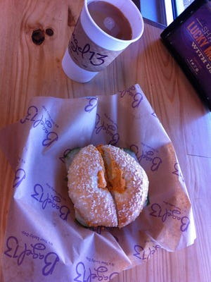 Bagel 13 in Melbourne has salt bagels, which are rare in Brevard’s humid climate. Try one with hummus, which is finely textured and has just enough of those roasted peppers to make it interesting.
