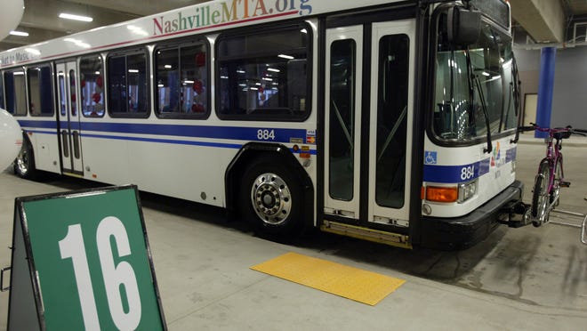 Nashville MTA bus at Music City Central in downtown Nashville.