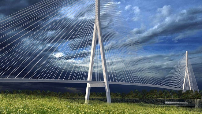 Rendering shows one possible configuration of the planned Gordie Howe International Bridge.