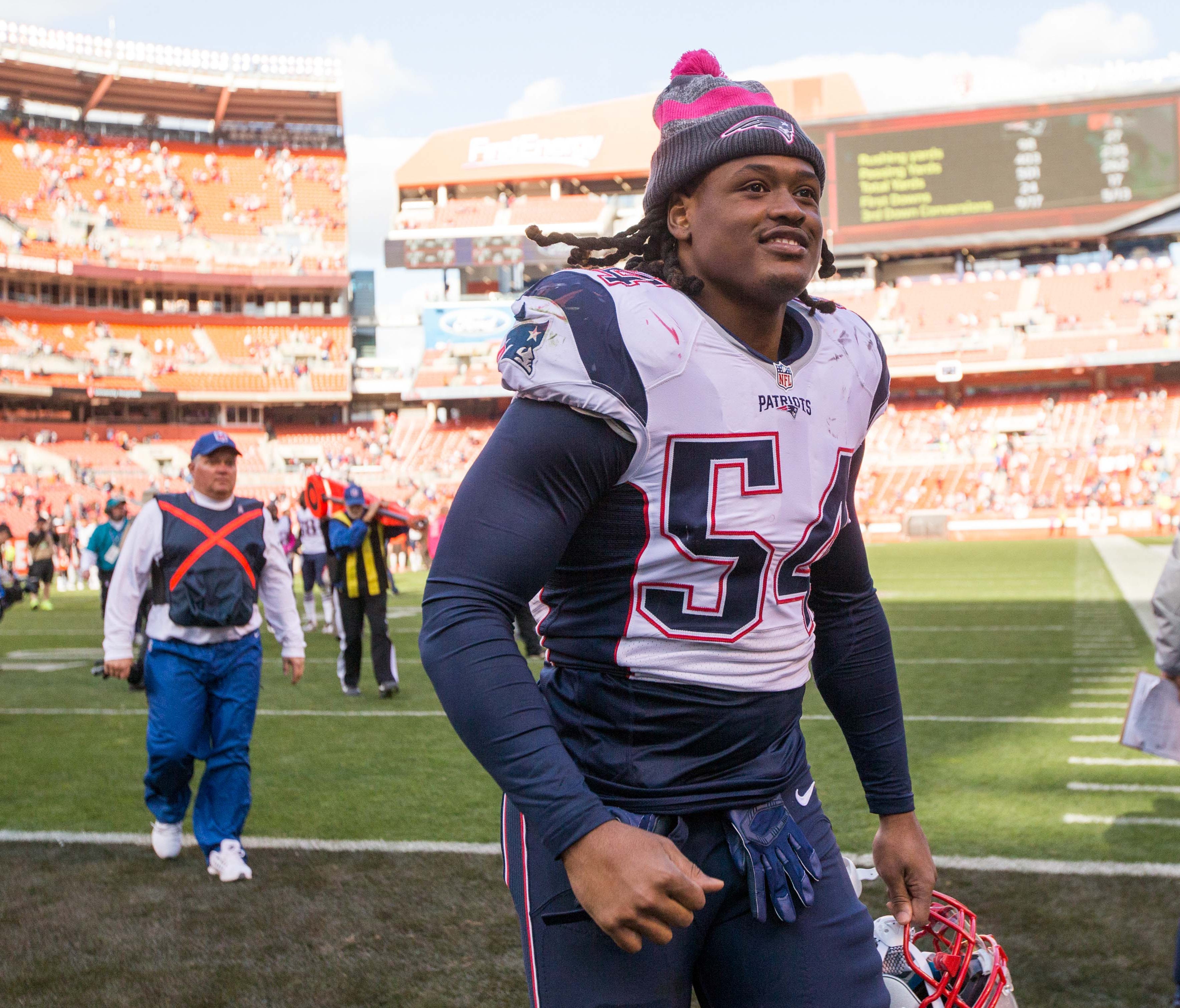 New England Patriots middle linebacker Dont'a Hightower (54) after the game against the Cleveland Browns at FirstEnergy Stadium.