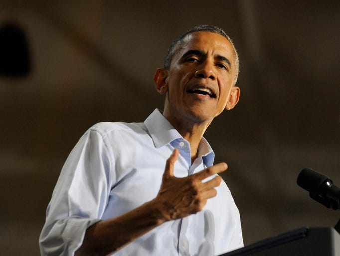 President Barack Obama speaks with supporters on Saturday