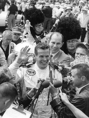 Bobby Unser in Victory Lane after winning the 1968 Indianapolis 500.