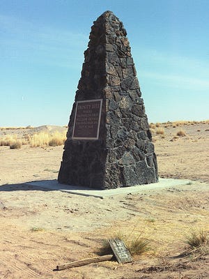 This monument was erected at Trinity Site in 1966. The inscription says “Trinity Site where the world’s first nuclear device was exploded on July 16, 1945”. Twice each year, thousands of people make the journey across White Sands Missile Range to experience this historic site.
