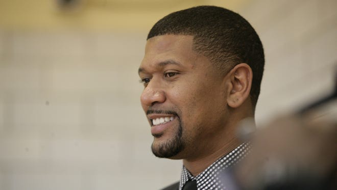 Jalen Rose visits Jalen Rose Leadership Academy in Detroit on Monday, April 23, 2012. He also attends the school's board meeting.