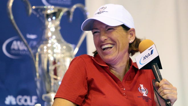 Crystal Chatham/The Desert SunAmerican Solheim Cup team captain Juli Inkster laughs during a press conference on Wednesday. American Solheim Cup team captain Juli Inkster laughs during a press conference on Wednesday, April 1, 2015 held at Mission Hills Country Club in Rancho Mirage, Calif. during pre-tournament events at the ANA Inspiration.