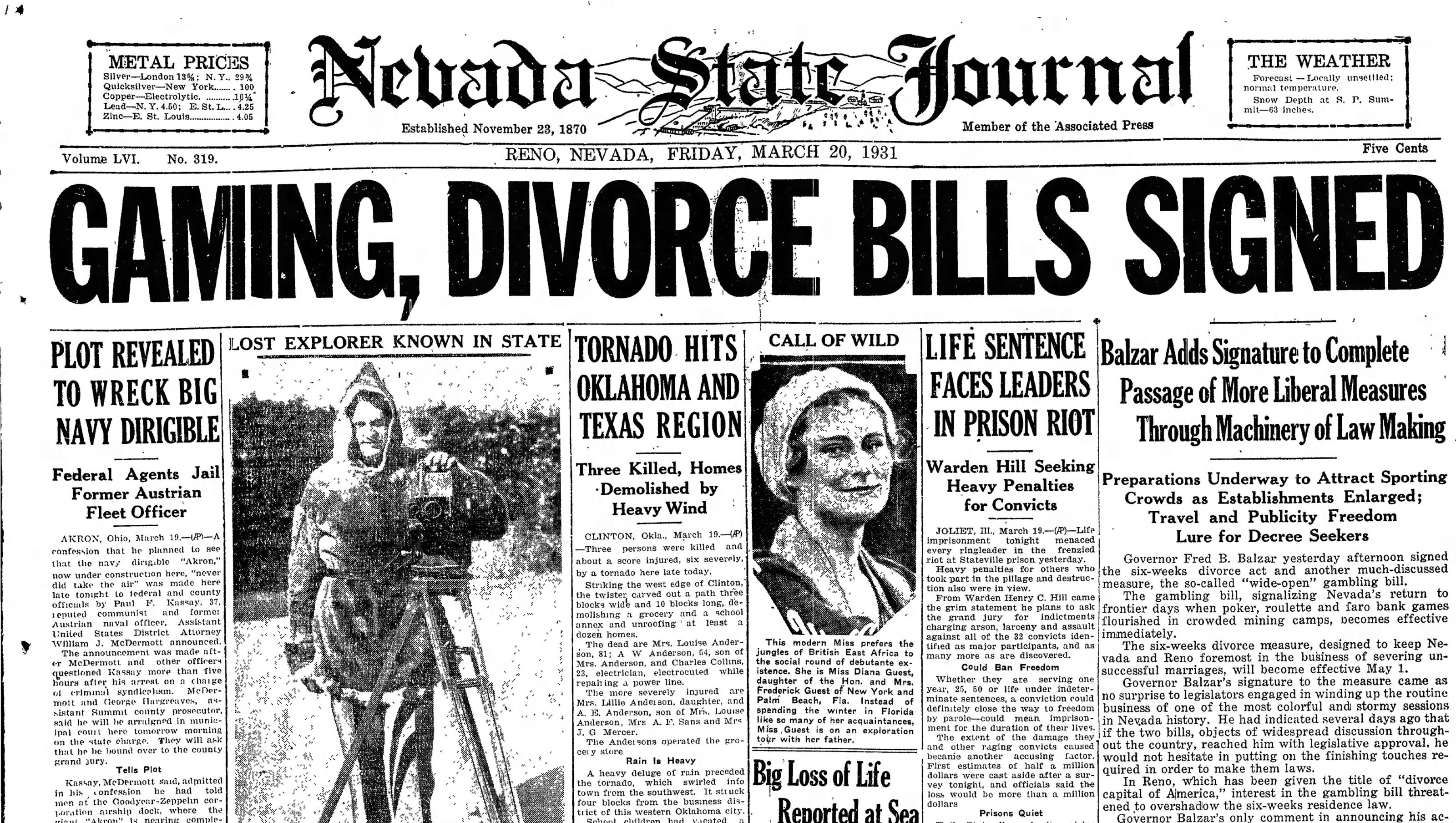 Nevada banned gambling in 1909, reintroduced it on March 19, 1931