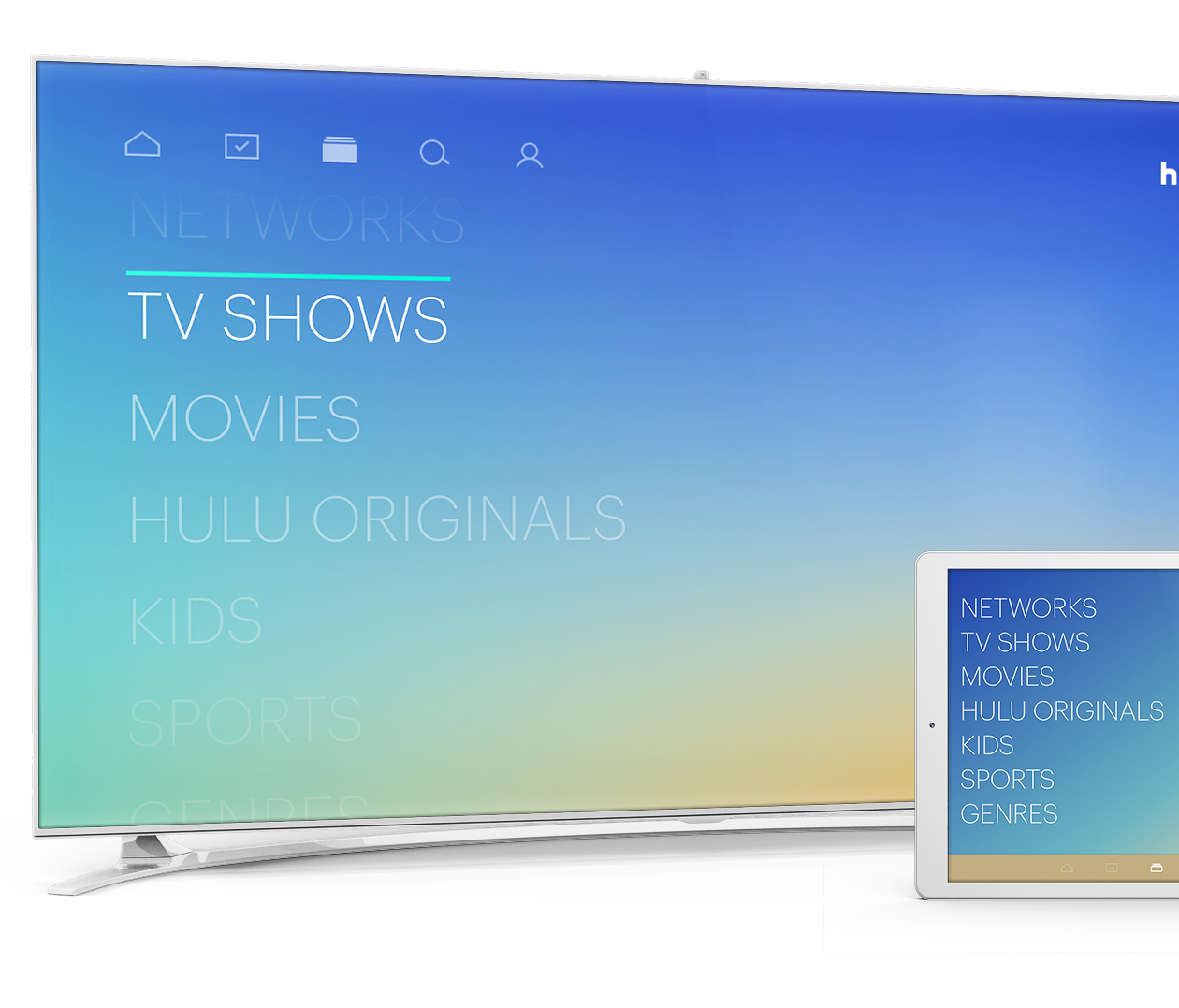 Hulu menu on TV screen and devices