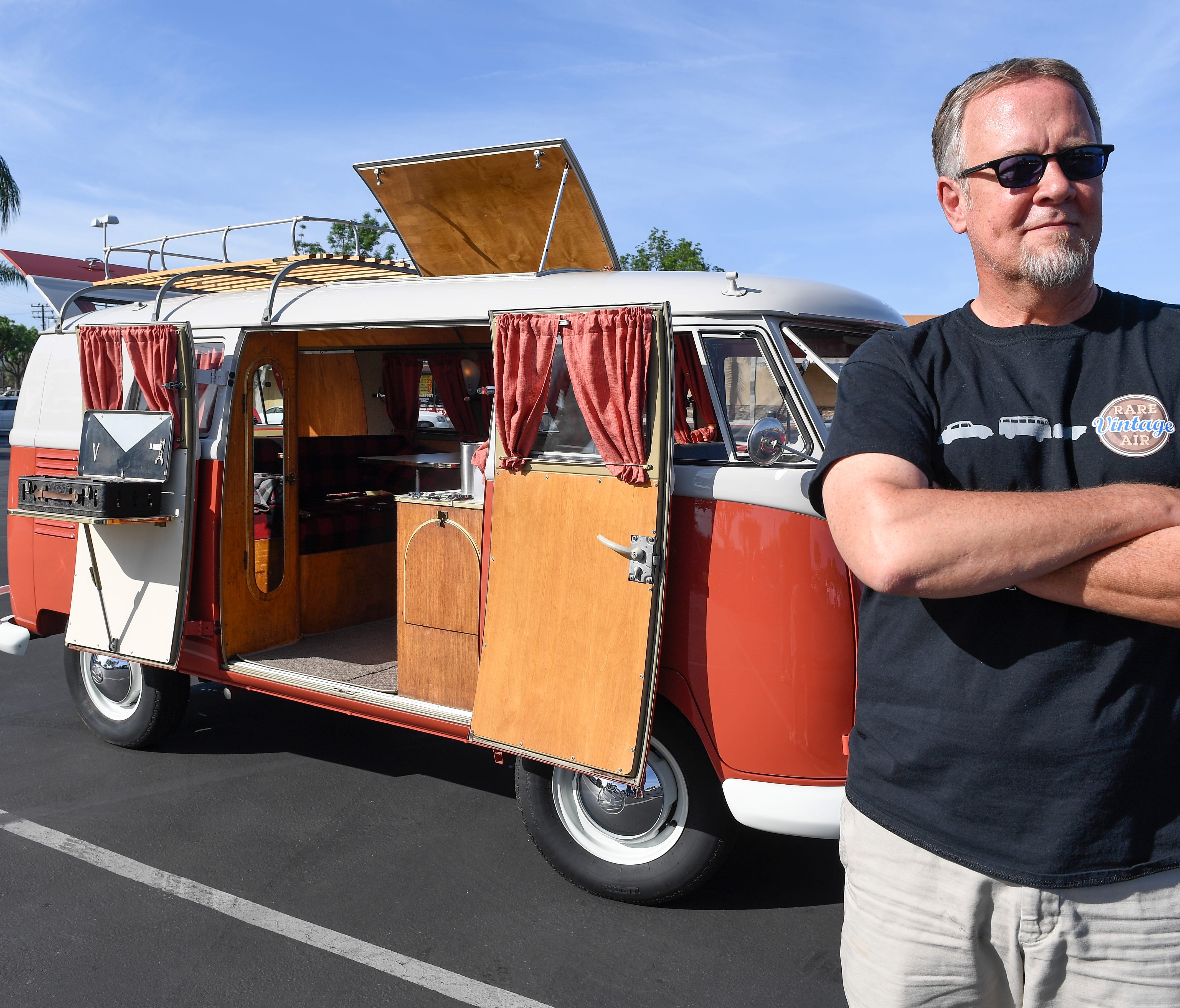 John Tanner, of Valenica, Calif., with his 1961 Volkswagon Westfalia Camper. Photographed at the weekly 