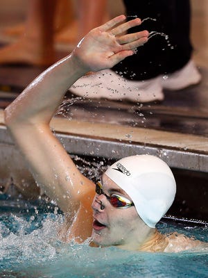 Delbarton freshman Jack Alexy celebrates after a PR in the boys 100 yard backstroke during the NJSIAA swimming Meet of Champions at the Gloucester County Institute of Technology. March 3, 2018. Sewell, NJ.