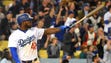 April 15: Dodgers' Yasiel Puig watches as his ball