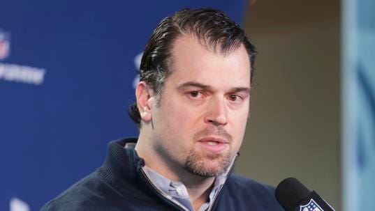 Ryan Grigson, General Manager of the Indianapolis Colts, talks with media in advance of the upcoming NFL draft, at the NFL Scouting Combine, Lucas Oil Stadium, Indianapolis, Friday, February 21, 2014.