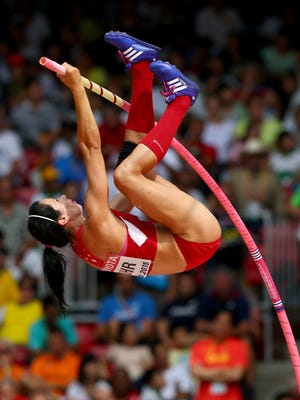 Jennifer Suhr of the United States competes in the Women's Pole Vault during Day 3 of the 15th IAAF World Athletics Championships in Beijing on Aug. 24, 2015.