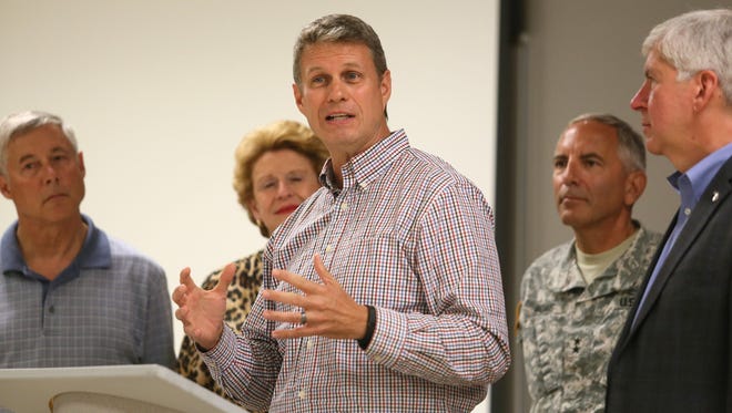 Congressman Bill Huizenga speaks at the Battle Creek Air National Guard Base in  2015.