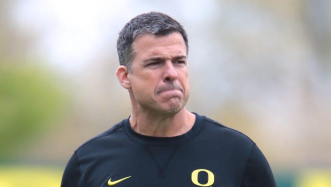 Apr 21, 2017; Eugene, OR, USA; Oregon Ducks offensive line coach Mario Cristobal  during spring practice at the Oregon Ducks outdoor practice facility. Mandatory Credit: Scott Olmos-USA TODAY Sports