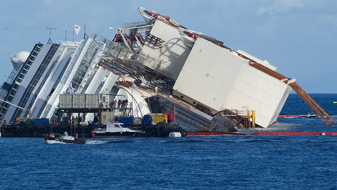 The Costa Concordia is readied for a salvage operation on Sept. 16, 2013.