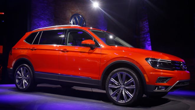 The 2018 Tiguan Volkswagen is released during the North American International Auto Show on Sunday, Jan. 8, 2017 at the Garden Theatre in Detroit. 
