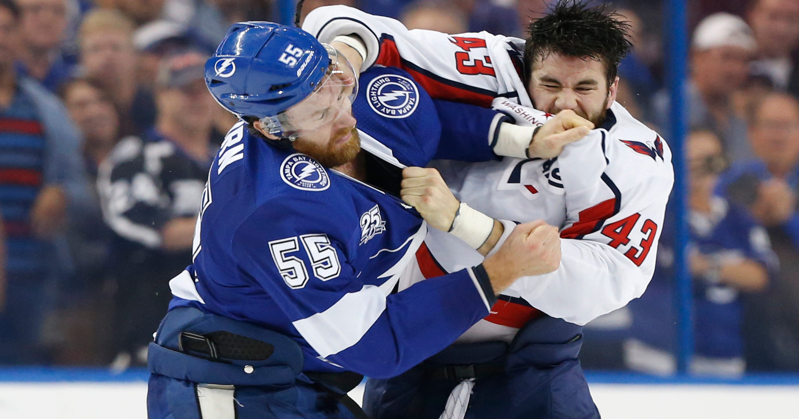 NHL playoffs: Tom Wilson goes nuts, then punches player's helmet off