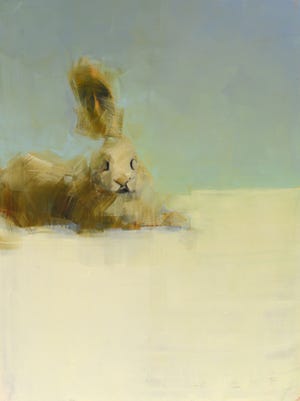 "White Rabbit In Repose," oil and wax on linen by Rebecca Kinkead, part of Exhibit III at Edgewood Orchard Galleries.